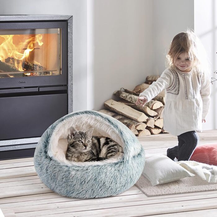 CATISM Cat Bed Washable Cat Sleeping Place for Cats Plush Pet Cat Head Pillow Cat Cushion Fluffy Kitten Puppy Snuggle Bed Pet Bed Grey