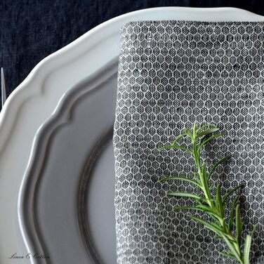 Linen & Cotton Schön Edel 4 x Cloth Napkins Honeycomb - 100% Linen, Black Beige Gray (47 x 47cm) Napkins Fabric Linen Napkins Table Decoration for Wedding Party Catering Christmas
