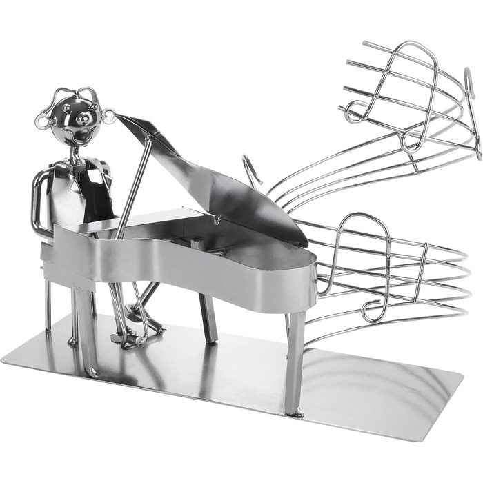 BRUBAKER Wine Bottle Holder Pianist at the Piano - Metal Bottle Stand of a Piano Player with Greeting Card for Wine Gift