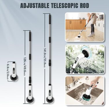 Electric Cleaning Brush, Temodu 7-in-1 Electric Spin Scrubber, Shower Cleaning Brush with Adjustable, 7 Interchangeable Drill Brush Heads for Bathroom/Glass/Tiles/Floor/Car