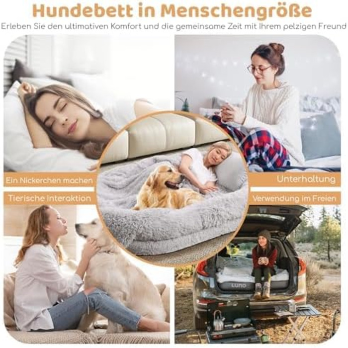 Ліжко для собак та людей FANTASK, велике ліжко з подушкою та ковдрою, ортопедичне, м'яке, можна прати