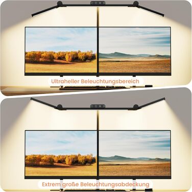 LED лампа настільна TYEE з регулюванням яскравості, 24W, 3-світлодіодний балка, 1500LM, захист очей, денне світло, з пультом дистанційного керування, 5 кольорів, 5 рівнів яскравості, для офісу та дому, чорна