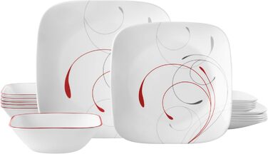 Corelle Tafelservice 18-teilний, чорно-білий для 6 осіб, Splendor, розбивається неможливо, з квадратними тарілками