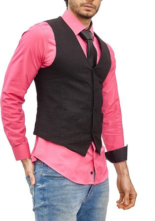 Чоловічий костюм-трійка Subliminal Mode: сорочка, жилет, краватка, Slim Fit, довгий рукав, бізнес, подарунковий набір, колір фуксія, розмір S