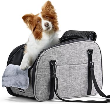 Автокрісло для собак Petzauber - зручне автокрісло для маленьких та середніх собак, сірого кольору, з подвійним ременем безпеки та неслизьким дном