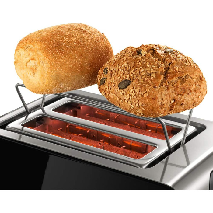Bosch Compact Toaster ComfortLine TAT7203, integrated stainless steel bagel attachment, with automatic shut-off, with defrost function, perfect for 2 slices of toast, 1050 W, stainless steel/black Single