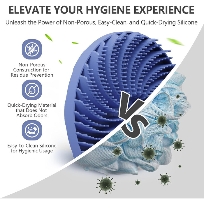 Силіконова щітка для тіла Beautail: м'який скраб для чутливої шкіри, для душу, з неслизькою ручкою, фіолетова