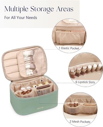 Велика косметичка для жінок, дорожня косметичка з водонепроникної шкіри, портативний косметичний мішечок або сумочка для макіяжу з ручкою та знімним роздільником (зелена)
