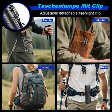 Ліхтарик LED акумуляторний, 500 000 люмен, тактичний, з регулюванням фокусу, 5 режимів, для кемпінгу, матовий чорний