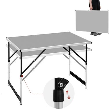 Складаний стіл Woltu для кемпінгу та відпочинку на природі 100x60 см, регульована висота, алюмінієвий і MDF, сірий