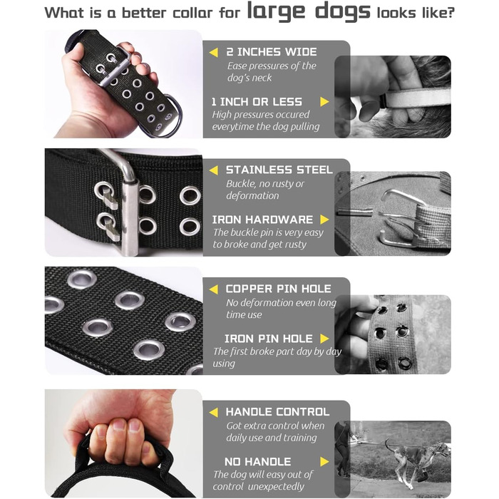 Dog Collar for Large Dogs - 5 cm Wide Collar with Handle for Extra Large Dog Breeds, Black, Soft Padded Neoprene Nylon Dog Collar for Large Dogs Big Dog Collar 56-66cm
