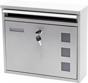 Поштовий ящик Wiltec V12 сталевий оцинкований сріблястий з замком, вікном та табличкою для імені 360x115x320 мм