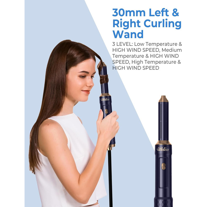 UKLISS 6-в-1 Стайлер для волосся: фен, плойка, брашинг, випрямляч, мультистайлер. Професійний набір для волосся, блакитний колір