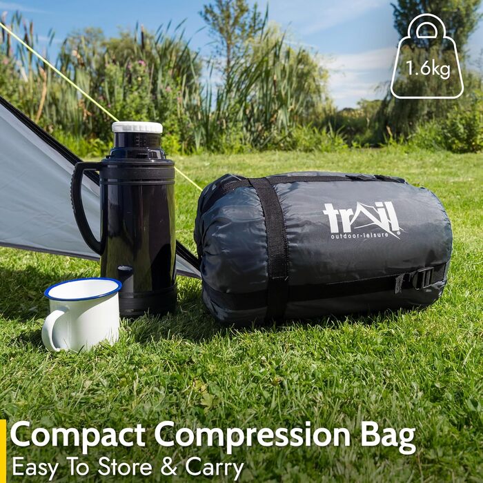 Спальний мішок Trail для дорослих – 3-сезонний, для кемпінгу, 300 GSM, з внутрішньою кишенею, легкий компресійний мішок (антрацитовий)