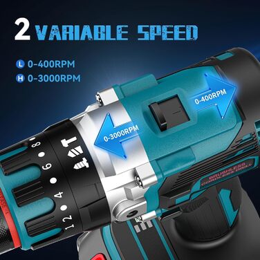 Акумуляторний шуруповерт 21V безщітковий 80 Нм – професійний шуруповерт з 2 акумуляторами 2000 мАг, 2 швидкості, 20+3 ступені крутного моменту, LED-підсвітка та аксесуари – для майстрів, майстерні та ремонту XL02-H