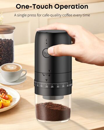 Електрична кавомолка Pawfly з керамічним жорном, 40 ступенів помолу, функцією Auto-Stop та щіткою для чищення. Професійна модель для подорожей та кемпінгу