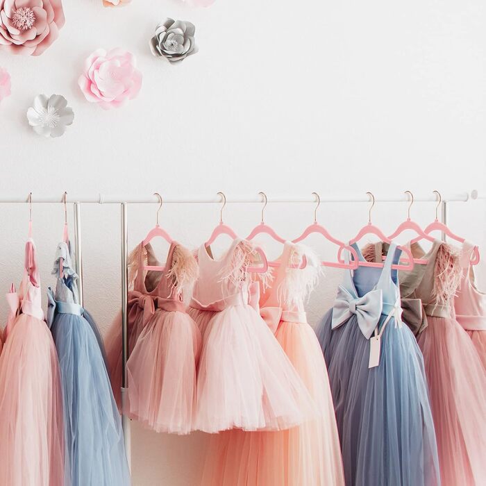 60 шт. дитячі велюрові вішалки для одягу House Day - преміум якість, 35.6 см, рожеві