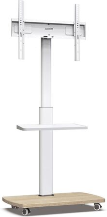 AOKCOS Rolling TV Stand with Wood Shelf - Adjustable Height & Swivel - Fits 32-65 Inch TVs - Up to 40kg, VESA 400x400mm