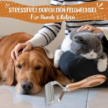 Щітка для підшерстка собак та котів TESTURTEIL, бамбук 2в1, M-L | Видаляє підшерсток та ковтуни