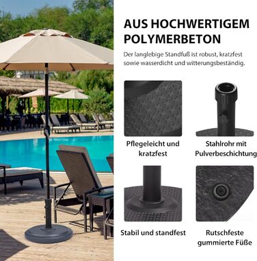 Paramondo Parasol Stand, Standard Round, Black, Made of Polymer Concrete, for Mast Thickness up to Ø 50mm, Includes Adapter Sleeves