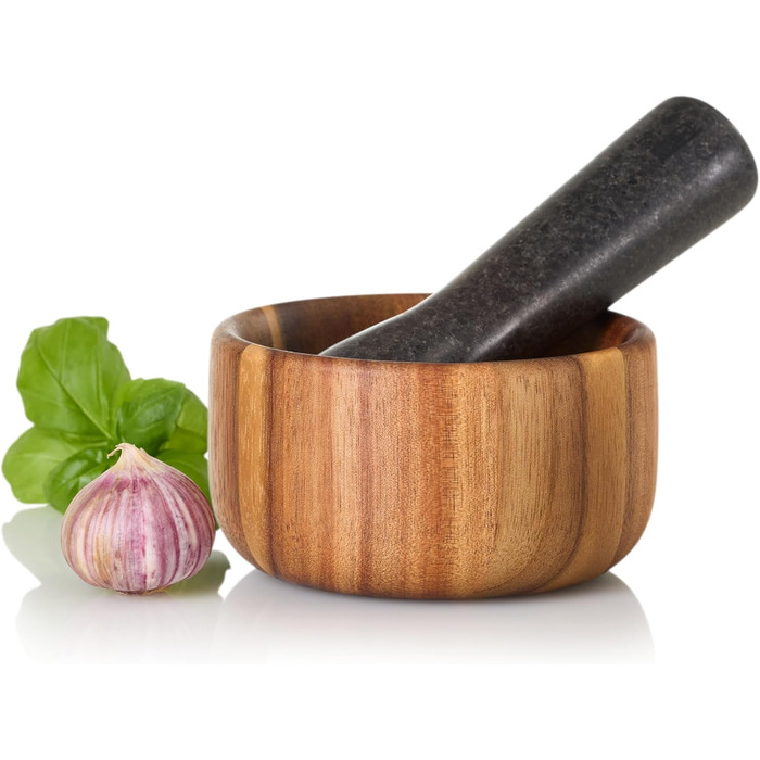 Набір для стукання спецій AdHoc MO42 з гранітним пестиком | Дерево акації та граніт | Ø 11 см