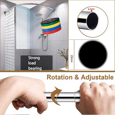 Регульована штанга для душу L-подібної форми без свердління, штанга для душу з нержавіючої сталі 304, розширювана кутова штанга для душу, для (Розмір:Колір) (C 90-130см x 90-130см, Срібло)