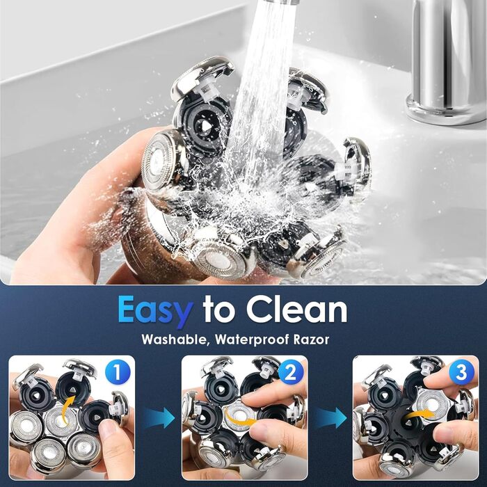 Електричний гостростример для голивної голови 5-в-1 для чоловіків, з 7 обертовими лезами, водонепроникний, USB-C, з LED-дисплеєм