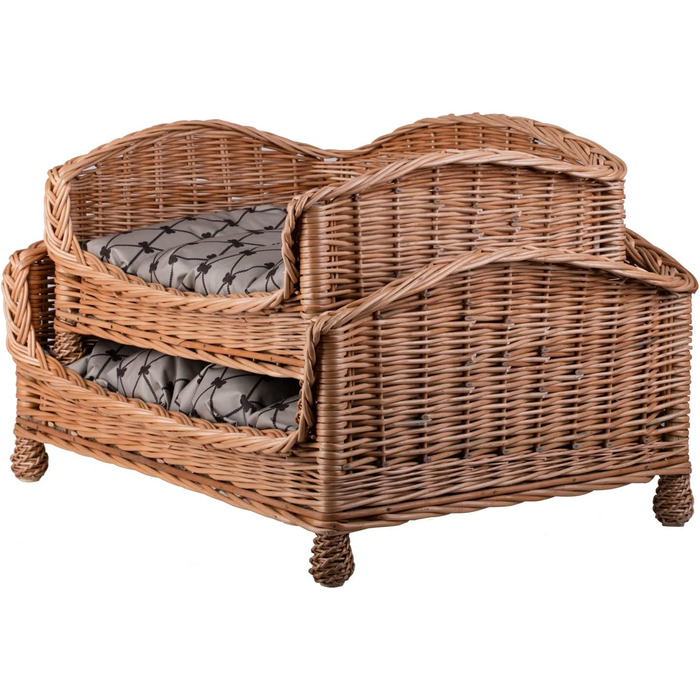 Корзина для собак і котів з плетіння лози з м'яким лежаком, лежак для тварин, собаче ліжко, котяче ліжко (54x32 H25, Бежевий)