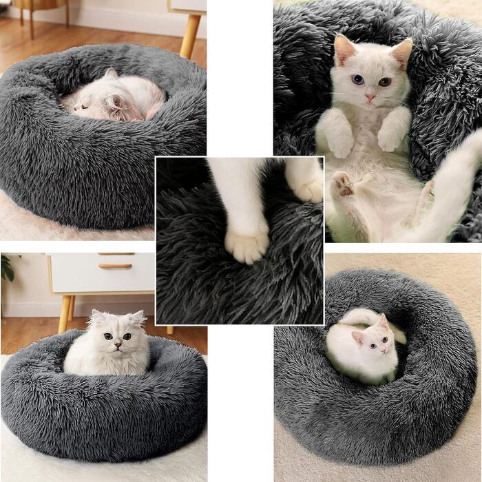 CALIYO Крісло-лежанка для собак та котів середнього розміру, м'яке, зручне, миється, можна сушити в сушильній машині, діаметр 70 см (50 см, темно-сірий)