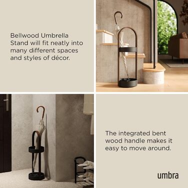Підставка для парасольки Umbra Bellwood, біла/натуральний колір, з піддоном для збору води, 22.2 x 22.2 x 68.6 см