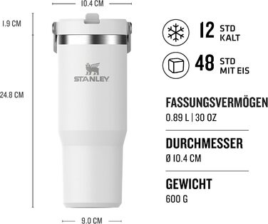 Stanley Flip Straw Tumbler 1.0 Drinking Bottle with Straw 0.89L - Thermos Bottle Keeps Drinks Cold for 12+ Hours - Dishwasher Safe - Sports Bottle - Water Bottle BPA Free - Frost