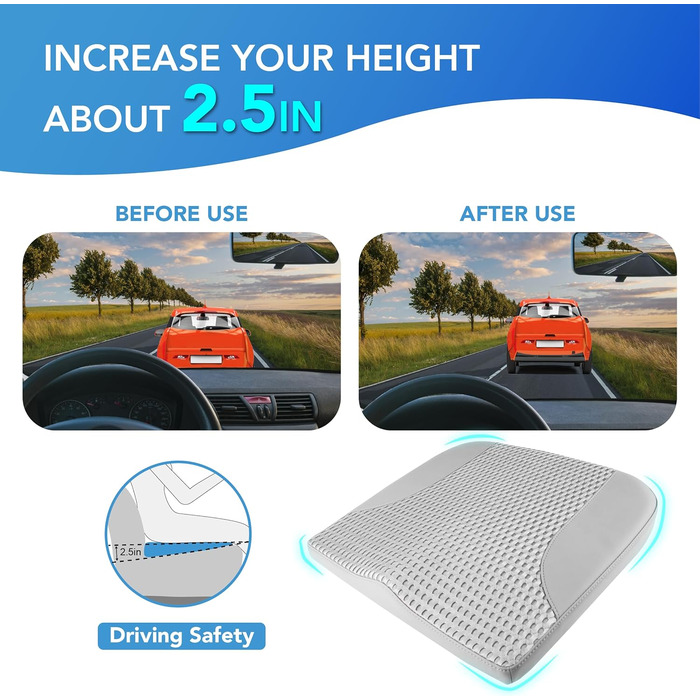 Подушка для сидіння в авто з Memory Foam: для комфортної їзди, полегшення болю в куприку та попереку. Підходить для авто, вантажівок, офісу, інвалідного візка. Шкіра та сітка 4D (Сірий)