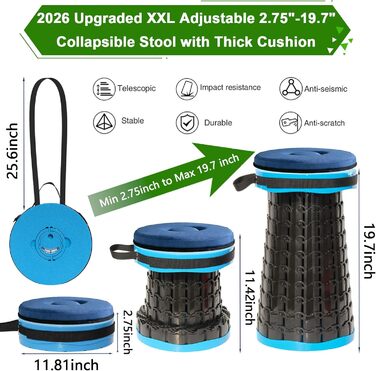 Складаний стілець Upgrade XXL з подушкою, 1000 фунтів вантажопідйомності, для відпочинку на природі, кемпінгу та подорожей (Блакитний)