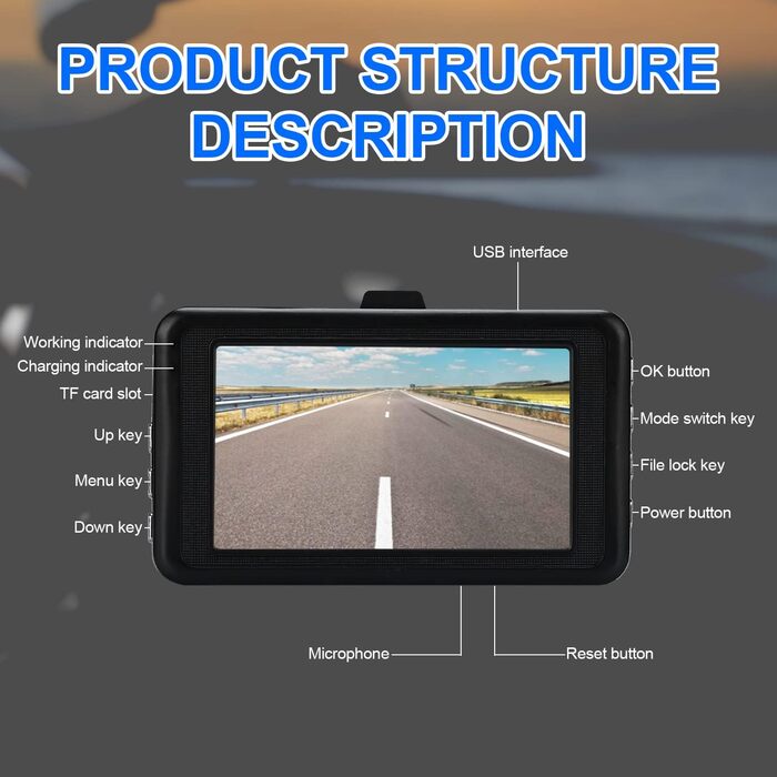Відеореєстратор Podazz Dashcam Auto – передня та задня камери, 3