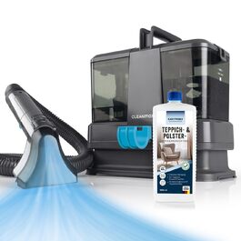 CLEANmaxx Професійний пароочисник для меблів та килимів Pro Steam | 3-в-1: очищувач меблів, точковий очищувач, пральний пилосос | Видаляє плями з килимів, авто, диванів тощо. (Чорний з шампунем, компактний 330W)