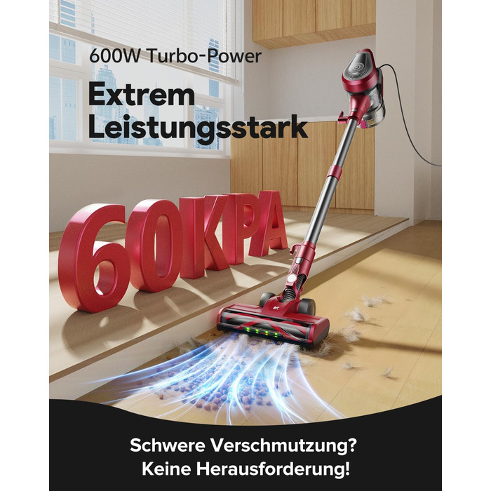 Пилосос Vexilar C8 6-в-1: потужний ручний, стійковий та з насадкою для тварин, 60KPa, 600W, 7м, 1.5л, червоний