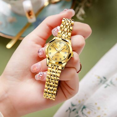 Годинник жіночий OLEVS з нержавіючої сталі, кварцовий, аналоговий, з датою, золотий, водонепроникний