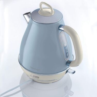 Ariete Vintage Blue Electric Kettle - 1.7L Stainless Steel, 2000W with 360° Swivel Base & Water Level Indicator
