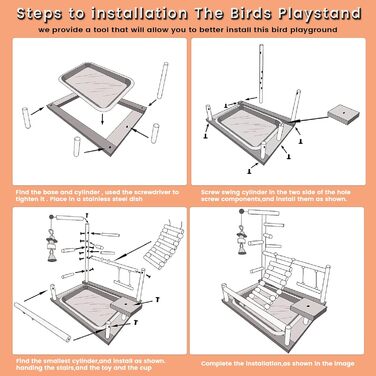 Canary Play Stand Bird Play Stand with Feeder Cup Toy Ladder Climbing Swing and Tray for Budgies, Cockatiels, Parrots, Wood, Size 45x37x26 cm #A