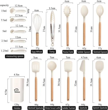 Набір кухонних помічників 12 шт. з силікону з дерев'яними ручками: лопатки, ложки, щипці. Кухонне приладдя, стійке до високих температур, антипригарне покриття.