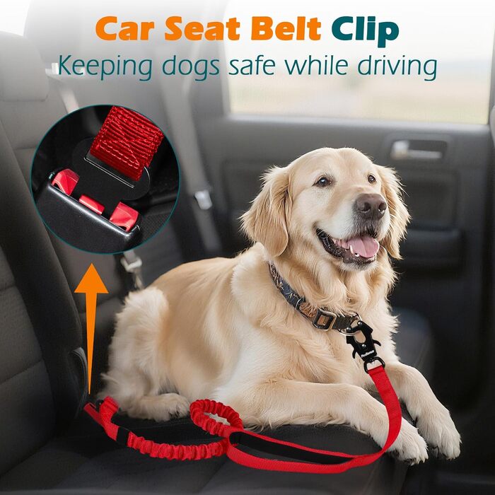 Тактична повідок для собак PetBonus Heavy Duty, 1,5м, еластична, з двома м'якими ручками, страхувальний ремінь для авто, навчальна повідок No Pull для великих та середніх собак (Армійний зелений, Червоний)