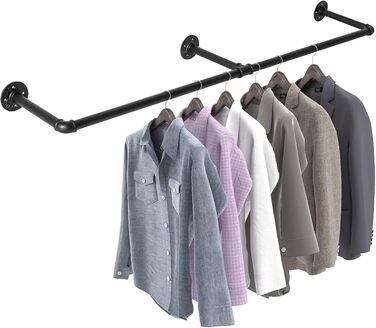 Wall-Mounted Clothes Rack, Pipe Clothes Rail, Industrial Style Wall Hanger, Detachable Metal Clothes Rod, Coat Rack, Bedroom for Hallways, Living Room, Bedroom (140cm)