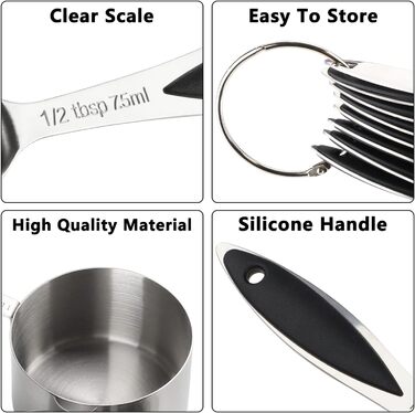 Stainless Steel Measuring Cup and Spoon Sets, Measuring Cups, Spoons, and Measuring Ruler for Dry and Liquid Ingredients, 19-Piece Set