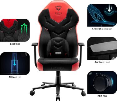 Ігрове крісло Diablo X-Gamer 2.0, ергономічне, з лумбарною підтримкою, текстиль, чорний-червоний, 128x68x55 см