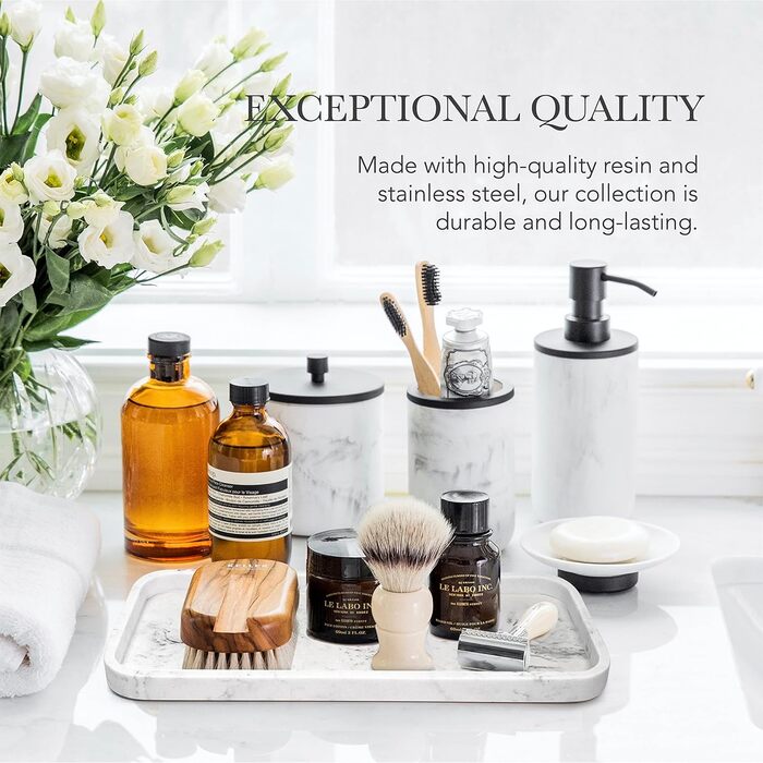 Набір аксесуарів для ванної кімнати: диспенсер для мила, тримач для зубних щіток, мармур, стиль фермерський дім, 5 шт., чорний