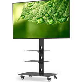 Стійка для телевізора BONTEC мобільна 30-70 дюймів, до 40 кг, VESA 600x400, з полицями з загартованого скла