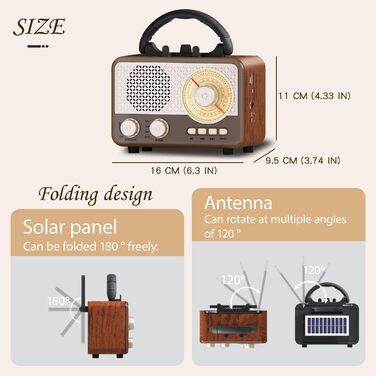 Портативна радіоприймач AM/FM/SW з сонячною батареєю, Bluetooth, USB/TF/AUX, для кемпінгу та подорожей. Підходить як подарунок для чоловіків