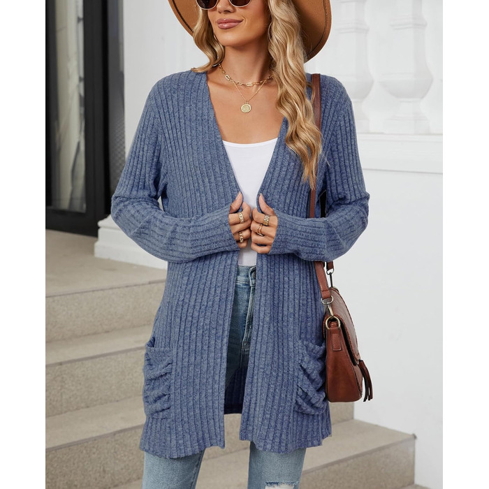 Жіночий кардиган Strickjacken Eegant з кишенями, м'який трикотаж, блакитний, розмір XXL