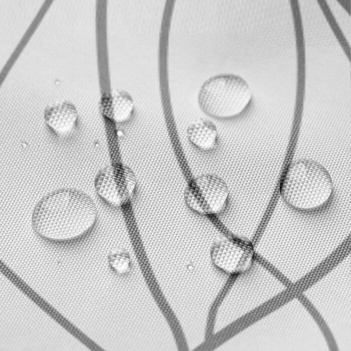 Шторка для душу M&W Design з поліестеру, з лініями, антигрибкова, водовідштовхувальна, біла, 180x200 см, з 12 C-кільцями, з обтяженим краєм