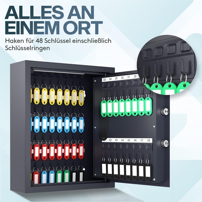Шкафчик для ключів ACROPAQ з кодовим замком на 100 ключів, з 100 брелоками, з електронним захистом. Великий сейф для ключів, кодовий замок, ключовий сейф (48 ключів)